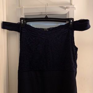 Misguided Lace Bardot Dress Navy/Off Shoulder
